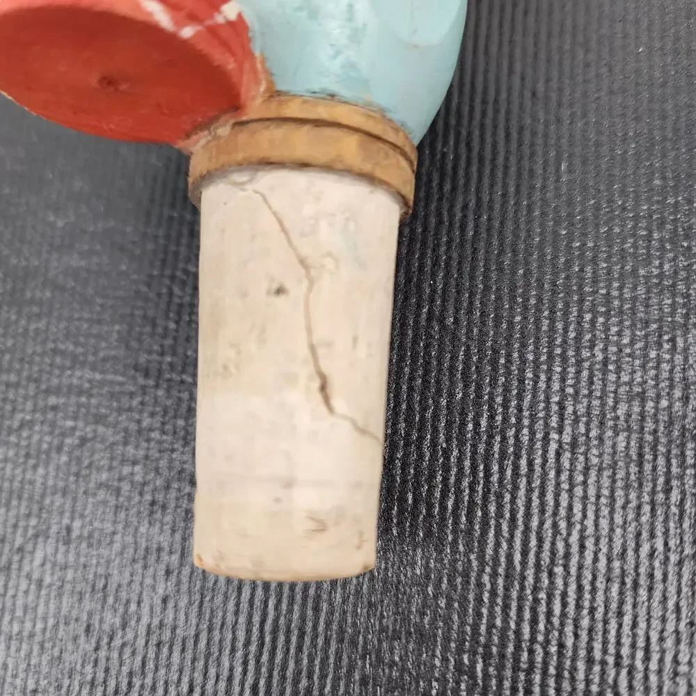 Hand Carved Mechanical Bottle Stopper Cork Drummer Blue Shirt & Brown Hat Anri?